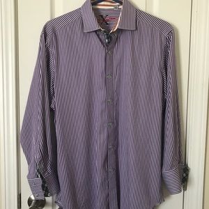 Men Robert Graham purple white striped long sleeve button up dress casual shirt
